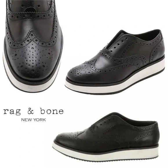 rag & bone Black Leather Brogue Derby Shoes RAG & BONE Meli Wingtip Black Brogues-36.5/US 6.5 | eBay main image 2